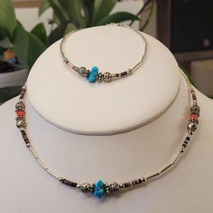 Vintage Hippie Boho Cottagecore Necklace & Bracelet ~ EUC ~ Silver & Turquoise